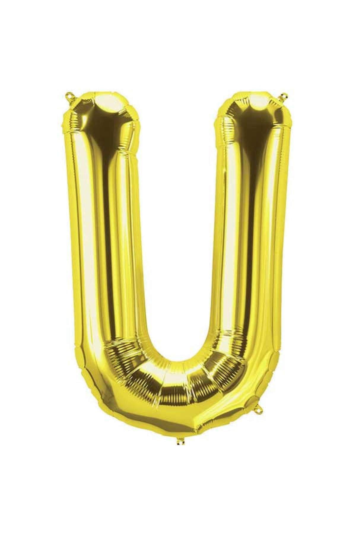 Gold Orta Boy Sarı Folyo Balon 34 Inç Altın U Harfi 75 Cm