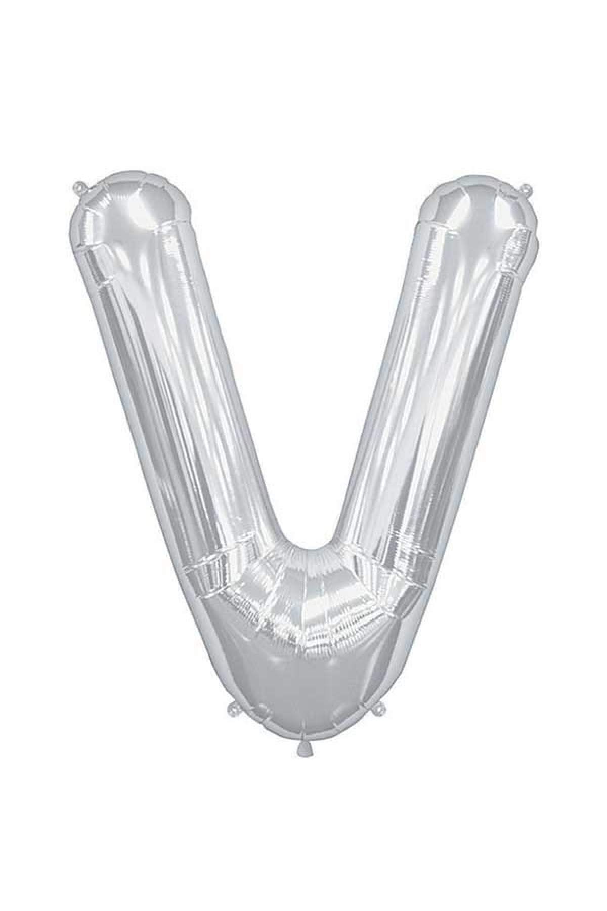 Gümüş Büyük Boy Gri Folyo Balon 40 Inç Silver V Harfi 100 cm