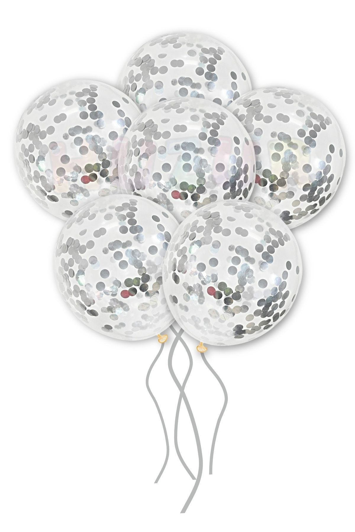 Gümüş Konfetili Şeffaf Balon 10 Adet 30 Cm Içi Gözüken Pullu Balon Gri Balon Pulu Renksiz Balon