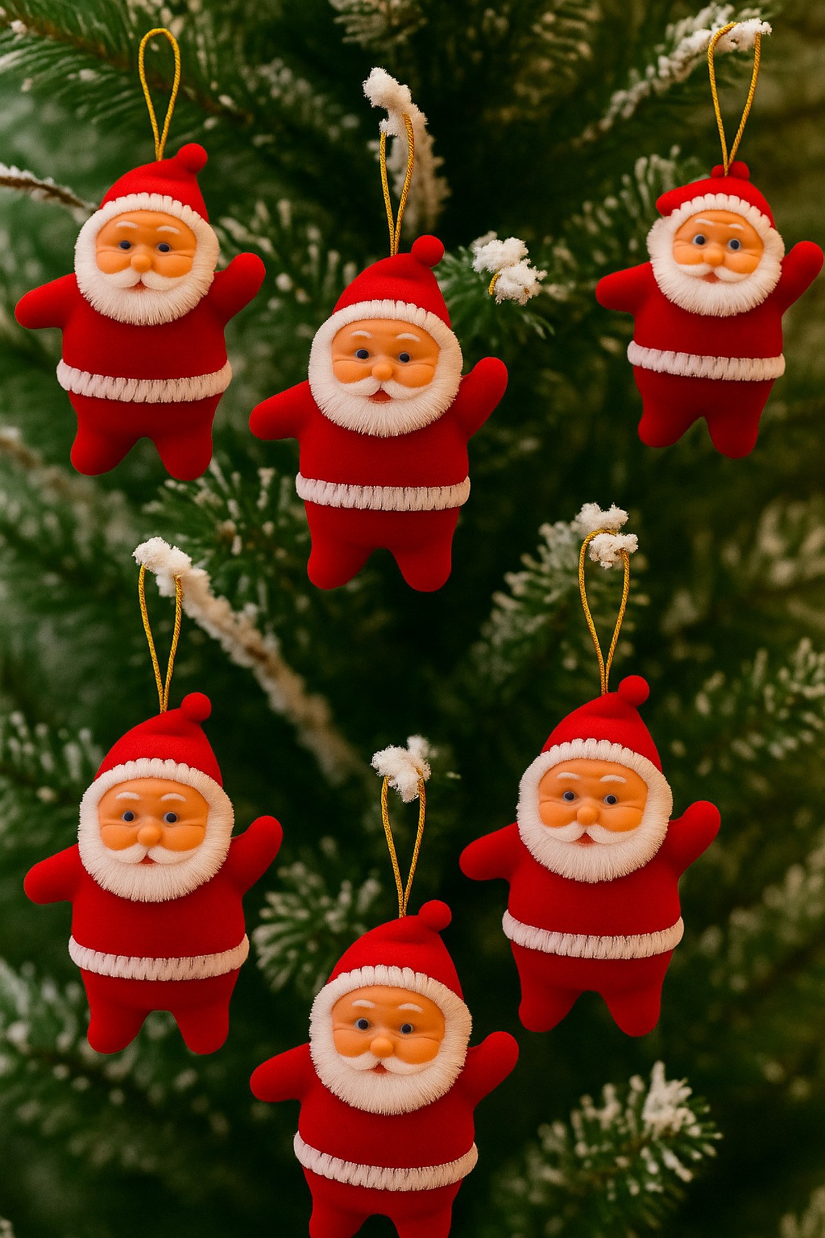 Noel Baba Yılbaşı Çam Ağacı Süsü 6lı 5 Cm Kırmızı Renk Kıyafetli Beyaz Sakallı Yeni Yıl Süsü