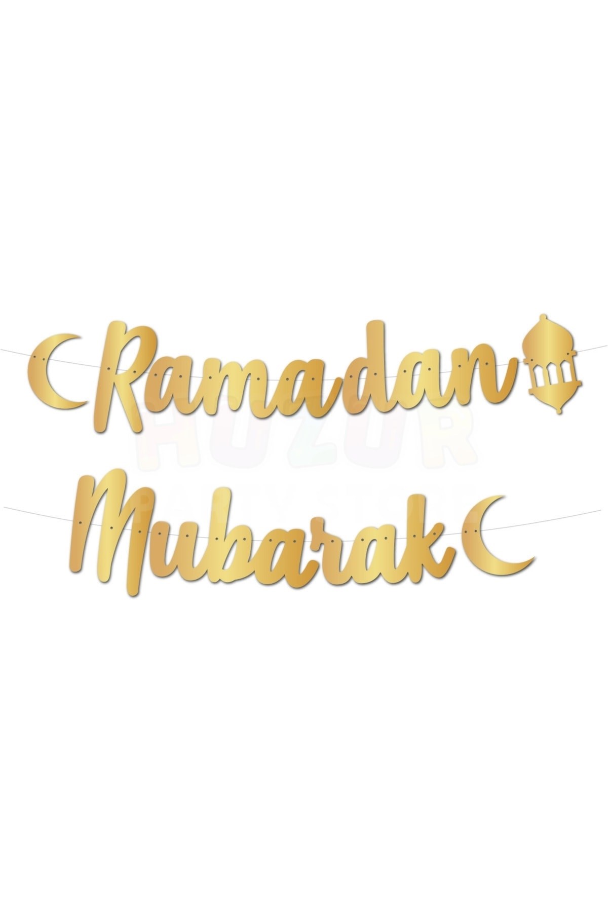 Ramadan Mubarak Yazısı Kaligrafi Banner Gold Renkli 200x20 Cm Ramazan Bayramı Altın Renginde Süs Gb