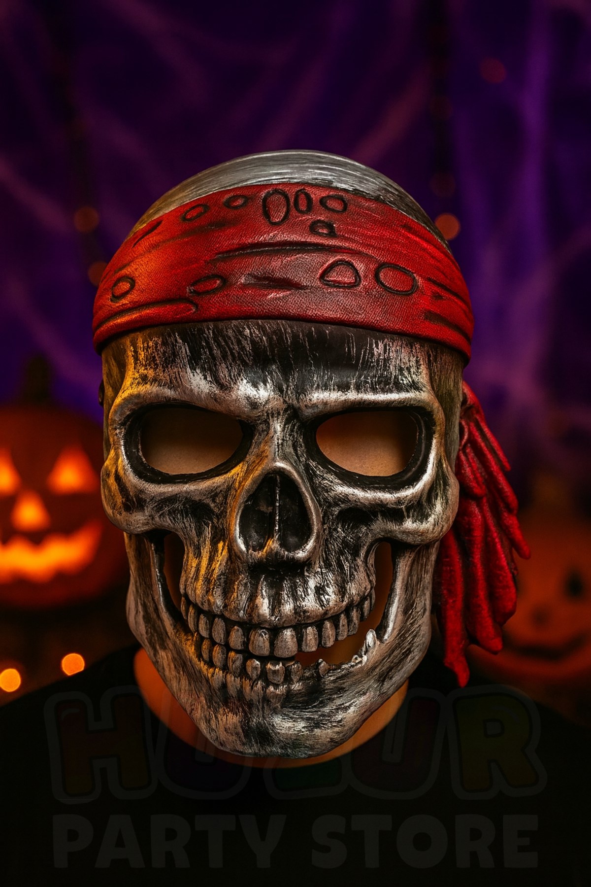 Siyah Kuru Kafa Korsan Maske Kırmızı Bereli Halloween Parti Cadılar Bayramı Unisex Her Kafaya Uygun