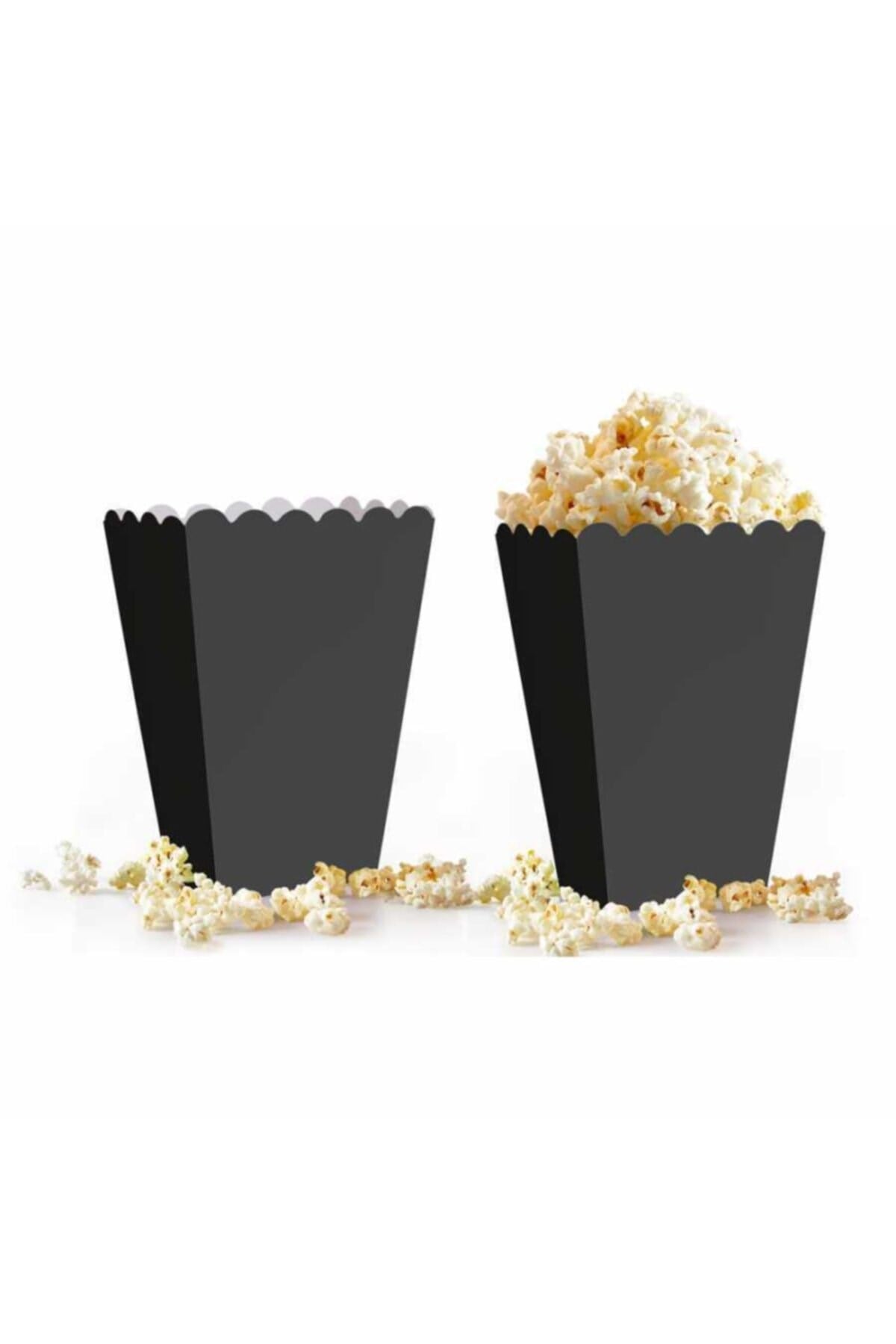 Siyah Mısır Kutusu 8li Karton Cips Kutusu Düz Renkli 8 Adet Pop Corn Darı Kabı