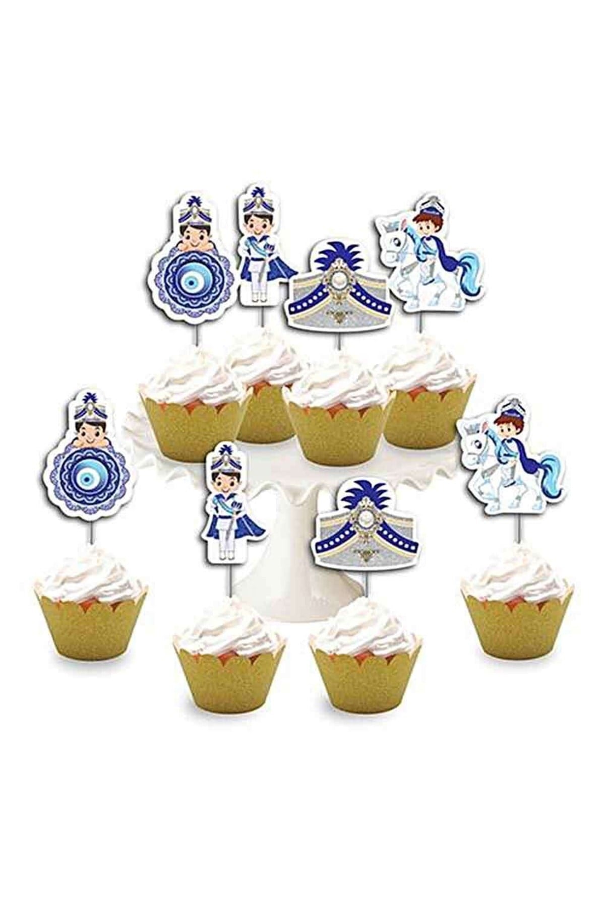 Sünnet Temalı 8li Simli Deluxe Muffin Kalıbı Kürdanı Ikramlık Dekoratif Konsept