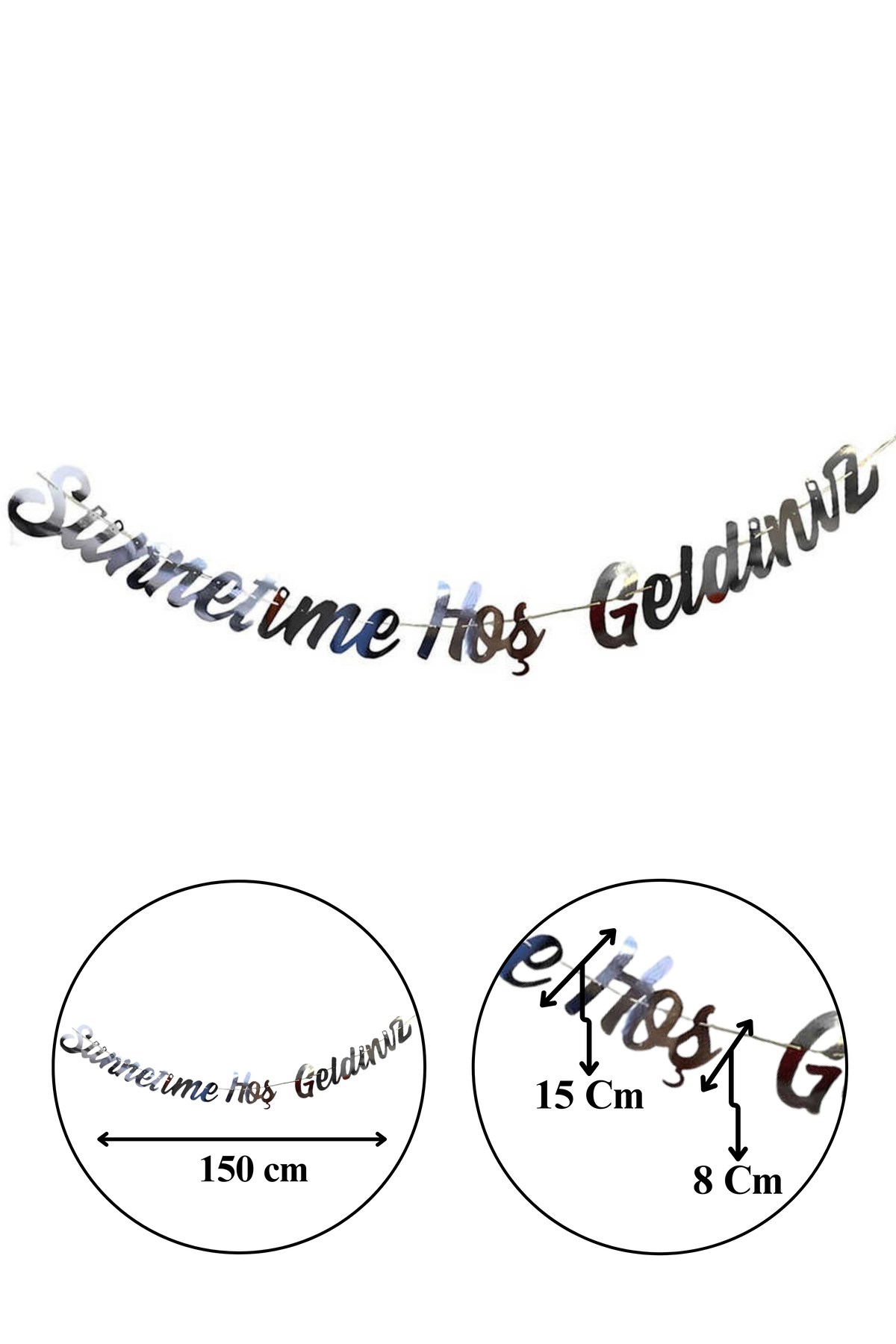Sünnetime Hoşgeldiniz Yazısı Gümüş 150 Cm Parlak Banner Mevlid Yatağı Süsleri Mevlüt Sünnet Süsü
