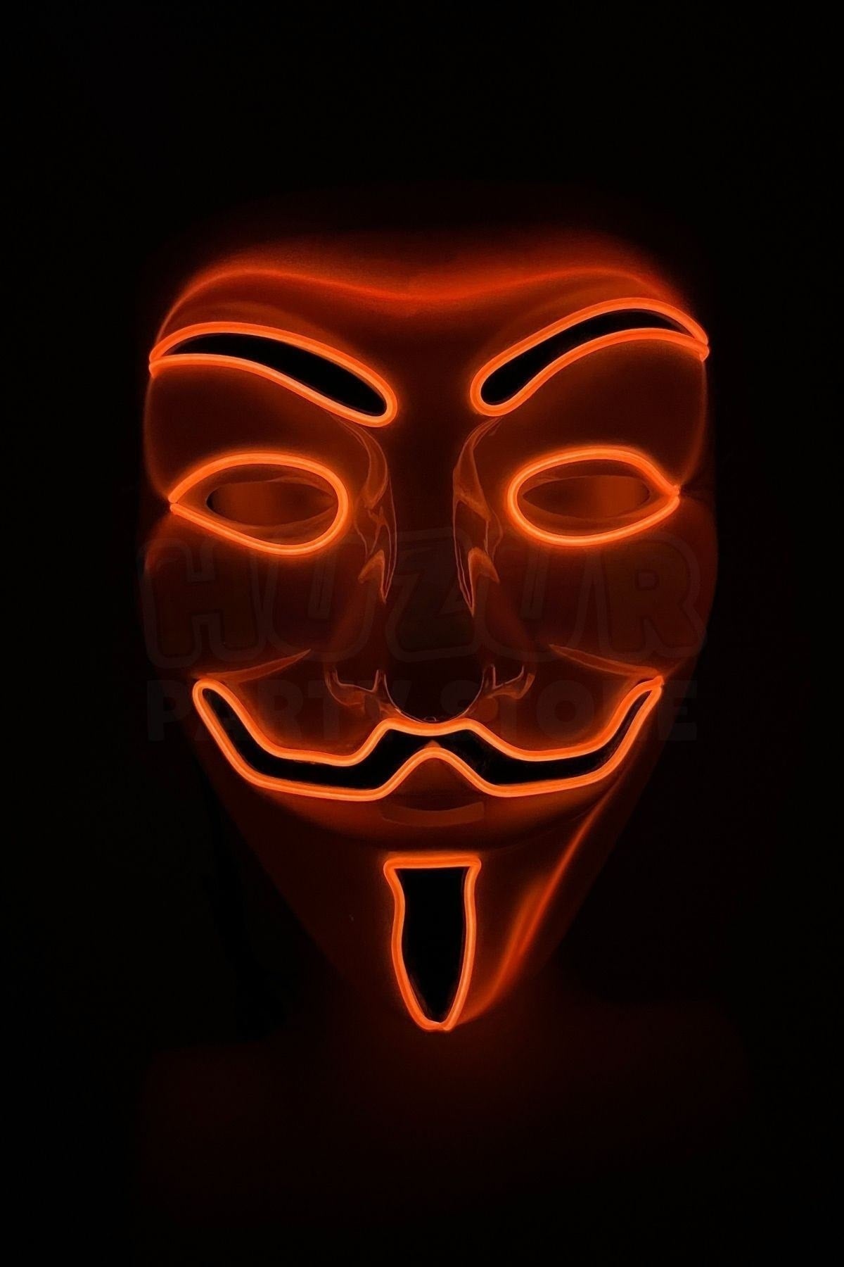 V For Vendatta Maske 3 Fonksiyonlu Turuncu Neon Işıklı Halloween Partisi Cadılar Bayramı Unisex Lüks