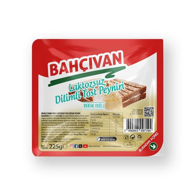 BAHCIVAN LAKTOZSUZ DİLİMLİ TOST KASAR 225GR