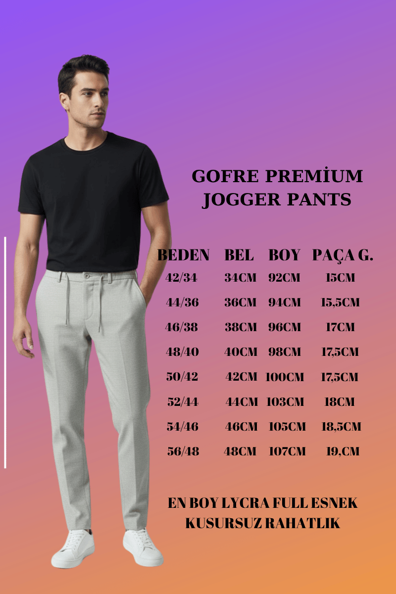 Gofre Jogger Pantolon Açık Krem Beden Tablosu