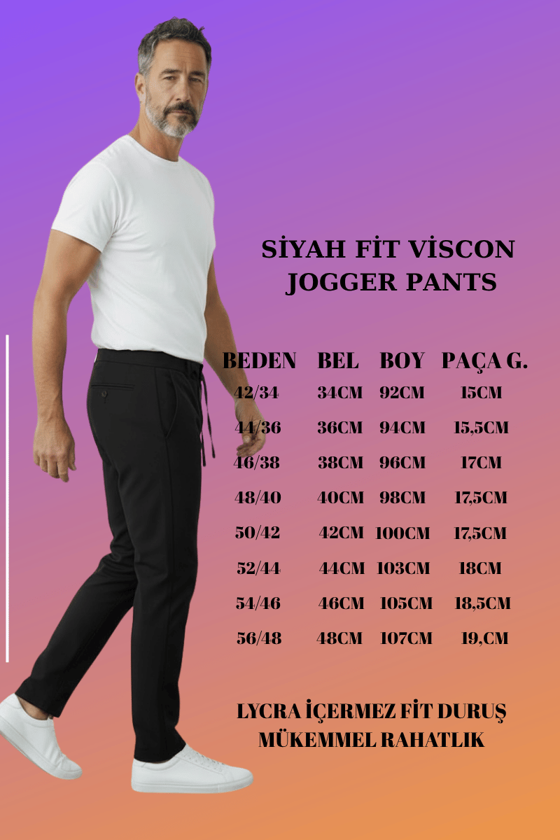 Zifir Smart Jogger Pantolon Siyah Beden Tablosu