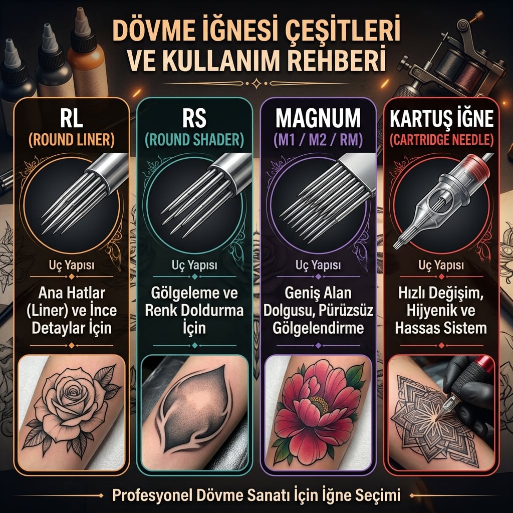 Dövme İğnesi Çeşitleri Nelerdir? RL, RS, Magnum ve Kartuş İğne Rehberi