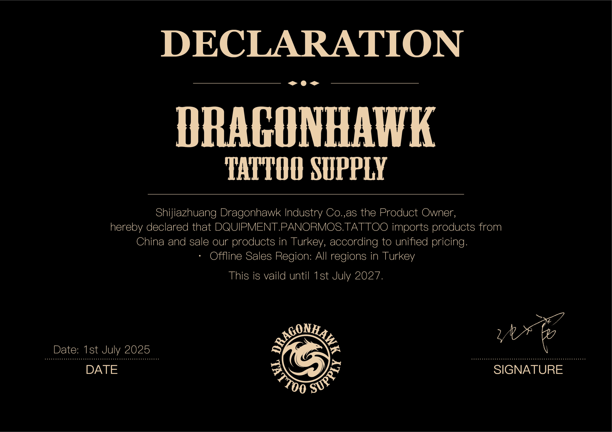 Dragonhawk Distribütörlük Sertifikası