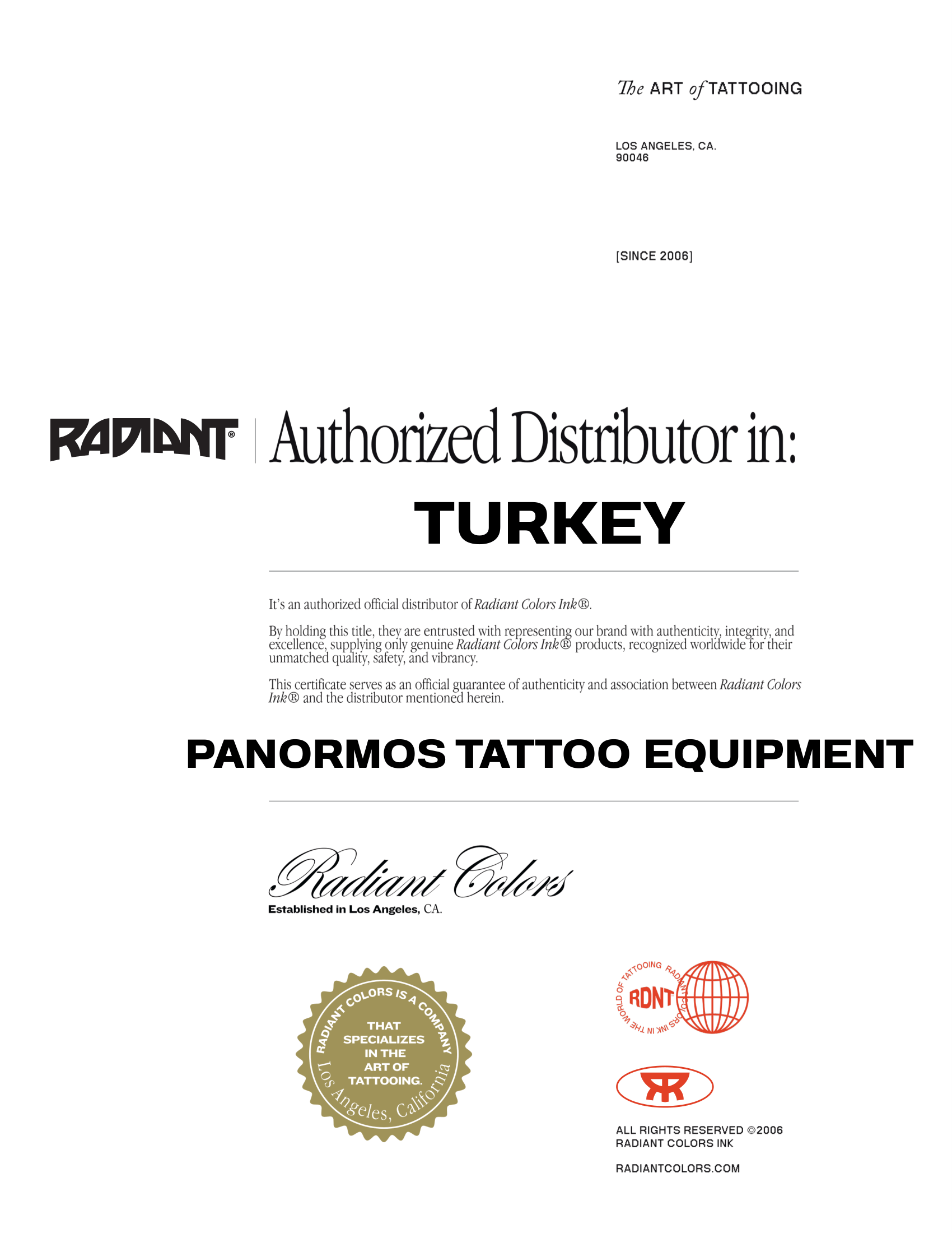 Radiant Distribütörlük Sertifikası