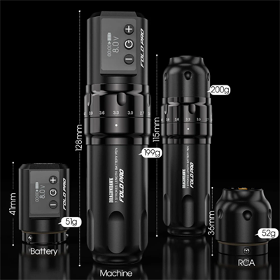 Mast Fold Pro Siyah Kablosuz Pen Dövme Makinesi 2.4 mm - 4.2 mm Ayarlanabilir Stroke