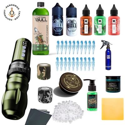 Bigwasp  Stroke Ayarlı (2.6-4.0) Kablosuz Pen Dövme Makinesi Seti - Army Green