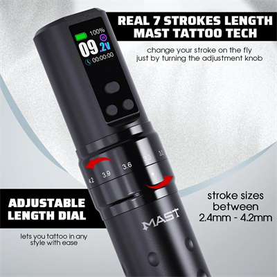 Mast Fold 2 Pro Ayarlanabilir Stroke 2.4-4.2mm Çift Bataryalı Kablosuz Dövme Makinesi - Siyah