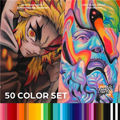 50 Color Set - World Famous Ink Dövme Boyası - 1oz/30ml