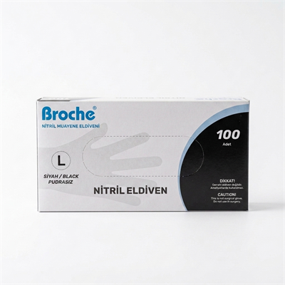 Broche Siyah Large Pudrasız Nitril Dövme Eldiveni 100 Adet
