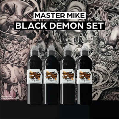 World Famous Tattoo Ink Master Mike Black Demon Set | Black & Grey Dövme Boyası Seti | 4×120ml (4oz)