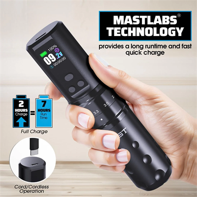 Mast Fold 2 Pro Ayarlanabilir Stroke 2.4-4.2mm Çift Bataryalı Kablosuz Dövme Makinesi - Siyah