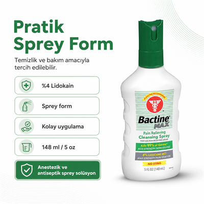 Bactine Max - Anestezik ve Antiseptik Sprey Solüsyon - 5 oz Sprey Şişe