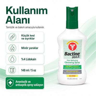 Bactine Max - Anestezik ve Antiseptik Sprey Solüsyon - 5 oz Sprey Şişe