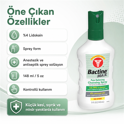 Bactine Max - Anestezik ve Antiseptik Sprey Solüsyon - 5 oz Sprey Şişe