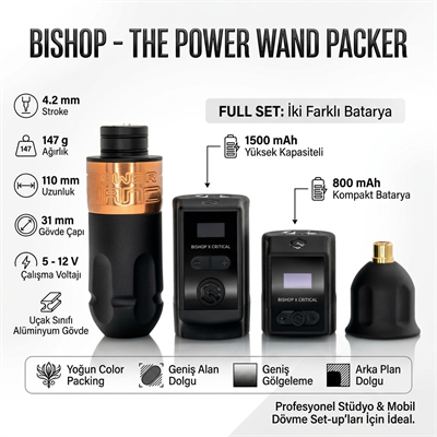 Bishop The Power Wand Packer 4.2 mm Stroke Kablosuz Dövme Makinesi – Full Set