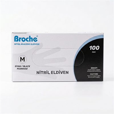 Broche Siyah Medium Pudrasız Nitril Dövme Eldiveni 100 Adet