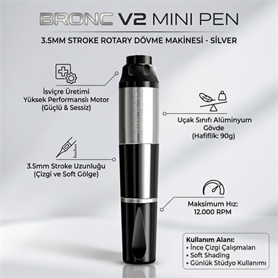 Bronc V2 Mini Pen 3.5mm Stroke Rotary Dövme Makinesi Silver