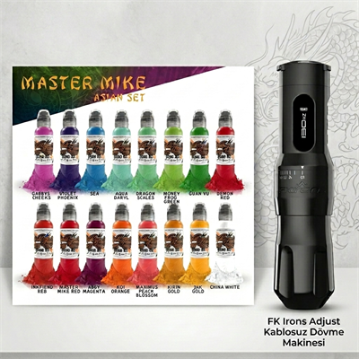 FK Irons ONE Adjust + Master Mike 16'lı World Famous Ink  – Tam Donanım Dövme Seti
