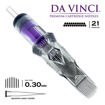 Bishop DaVinci V2 1021 CMLT 21CM Curved Magnum Bugpin Long Taper Kartuş Dövme İğnesi 20 Adet