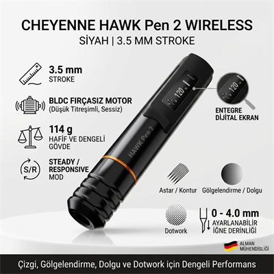Cheyenne HAWK Pen 2 Wireless 3.5 mm – Kablosuz Dövme Makinesi (Siyah)