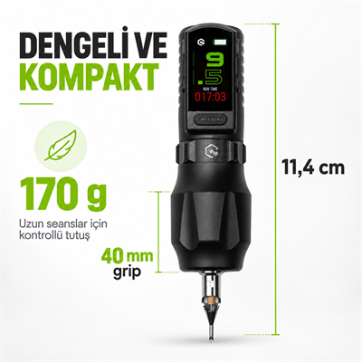 Critical Torque Lite 3.8mm Stroke 40mm Grip V3 Batarya Kablosuz Dövme Makinesi - Siyah