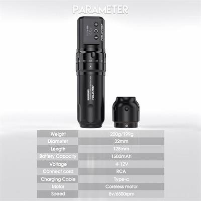 Mast Fold Pro Ayarlanabilir Stroke 2.4–4.2mm Çift Batarya Kablosuz Pen Dövme Makinesi Siyah