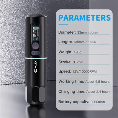 WJX W4 Wireless 3.5mm Stroke USB-C Çift Bataryalı Kablosuz Rotary Dövme Makinesi