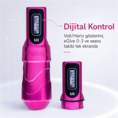 FK Irons Flux Max Bubblegum 3.2mm Stroke Çift Bataryalı Kablosuz Dövme Makinesi - Pembe