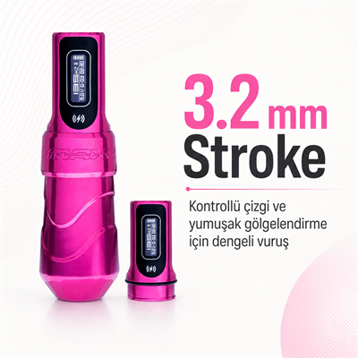 FK Irons Flux Max Bubblegum 3.2mm Stroke Çift Bataryalı Kablosuz Dövme Makinesi - Pembe