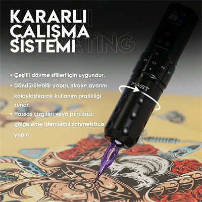 Mast Fold 2 Pro Kablosuz Dövme Makinesi Ayarlanabilir Stroke