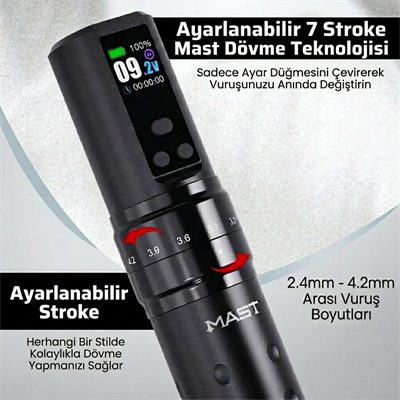Mast Fold 2 Pro Kablosuz Dövme Makinesi Ayarlanabilir Stroke