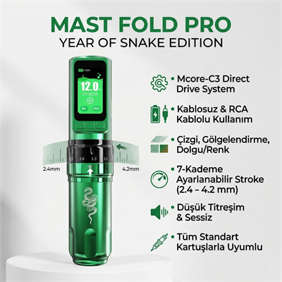 Mast Fold Pro Year Of Snake Kablosuz Dövme Makinesi Ayarlanabilir Stroke
