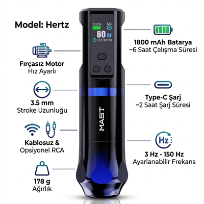 Mast Hertz Kablosuz Dövme Makinesi 3.5mm Stroke