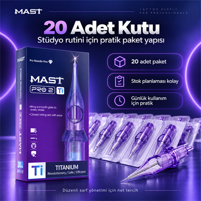 Mast Pro 2 Titanium 1201 RL 1 RL 0.35 mm Round Liner Long Taper Kartuş Dövme İğnesi 20 Adet
