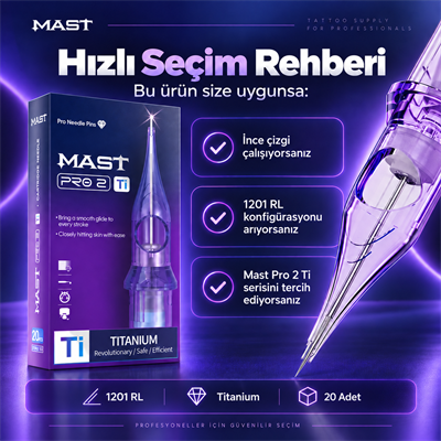 Mast Pro 2 Titanium 1201 RL 1 RL 0.35 mm Round Liner Long Taper Kartuş Dövme İğnesi 20 Adet