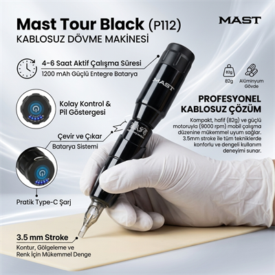 Mast Tour Black 3.5mm Stroke Kablosuz Dövme Makinesi - Siyah