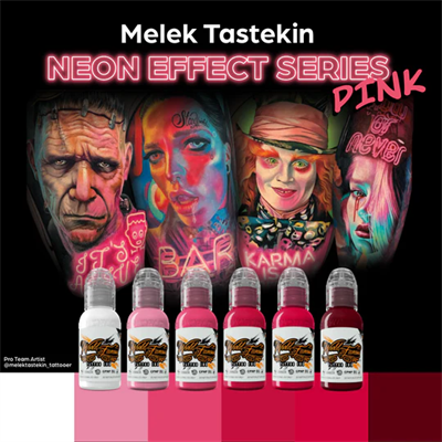 Melek Neon Effect Series Pink 6lı Set - World Famous Ink Dövme Boyası - 1oz/30ml