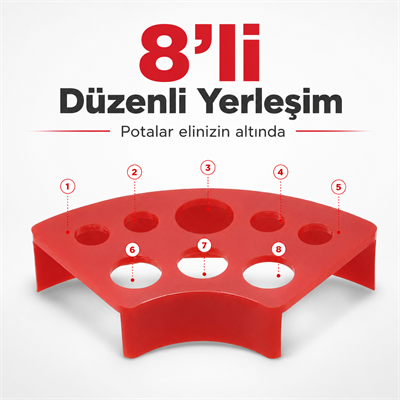 Plastik Boya Potası Standı Kırmızı - 8li