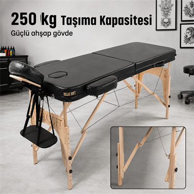 Portatif Ahşap Dövme Sedyesi Siyah Renk