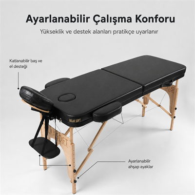 Portatif Ahşap Dövme Sedyesi Siyah Renk
