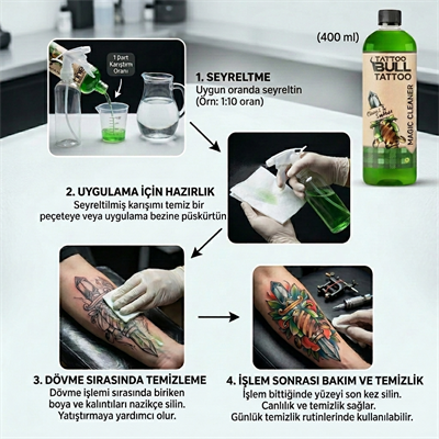 TattooBull Magic Cleaner Green Soap Dövme Temizleme Solüsyonu 400 ml