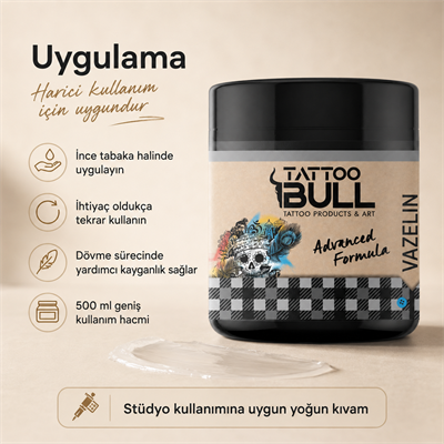 TattooBull Profesyonel Dövme Vazelin – Yoğun Kıvamlı Saf Formül (500 ml)